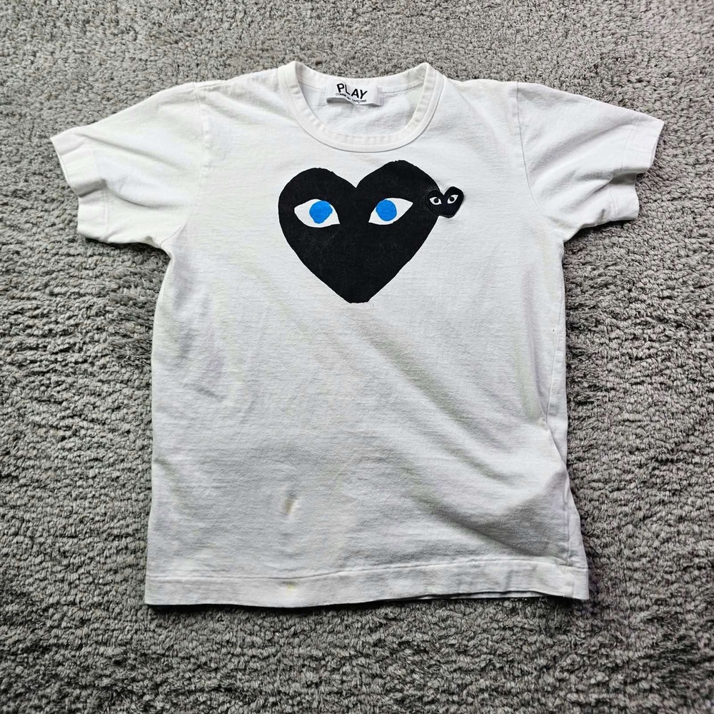 Comme des Garcons PLAY Heart Logo T-Shirt White Black Blue Eyes AZ-T087 Size M